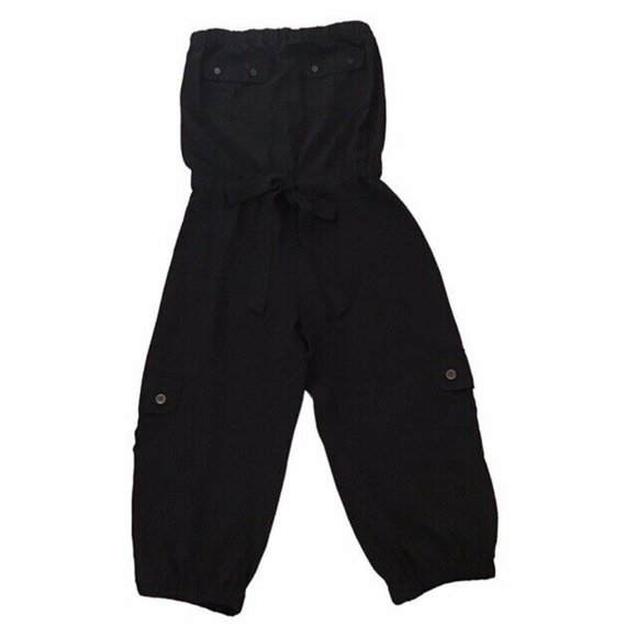 Cache Jumpsuit Romper Black Strapless Capri Cropped Cargo Pockets Y2K 90s XS - Picture 2 of 12